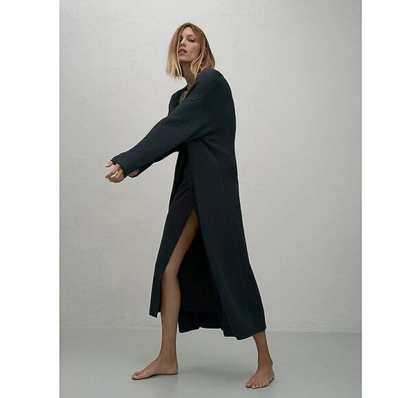 Zara Women's Blue Grey Long Open Front Jacket Duster Cardigan Sweater Size M - Picture 4 of 13